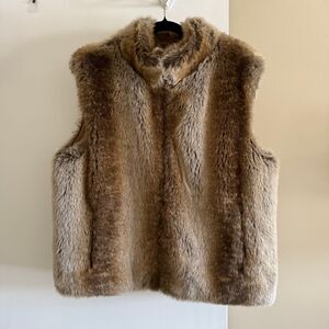 Giacca Faux Fur Reversible Vest Size XL Fall Winter Tan Brown Taupe